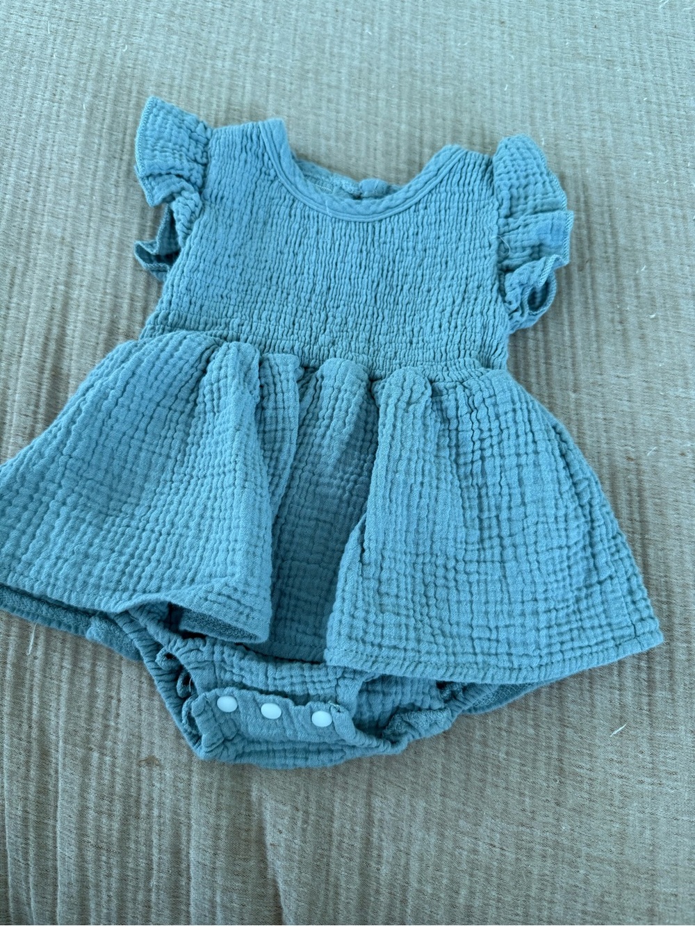 Baby Ruffle Muslin Romper Dress in Teal